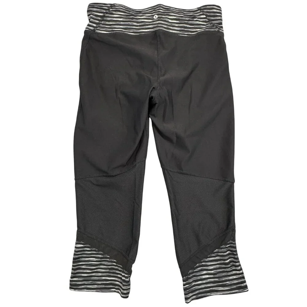 Xersion Black Striped Cropped Activewear Pants Womens Size M Stretch Yoga Mesh - Picture 3 of 16